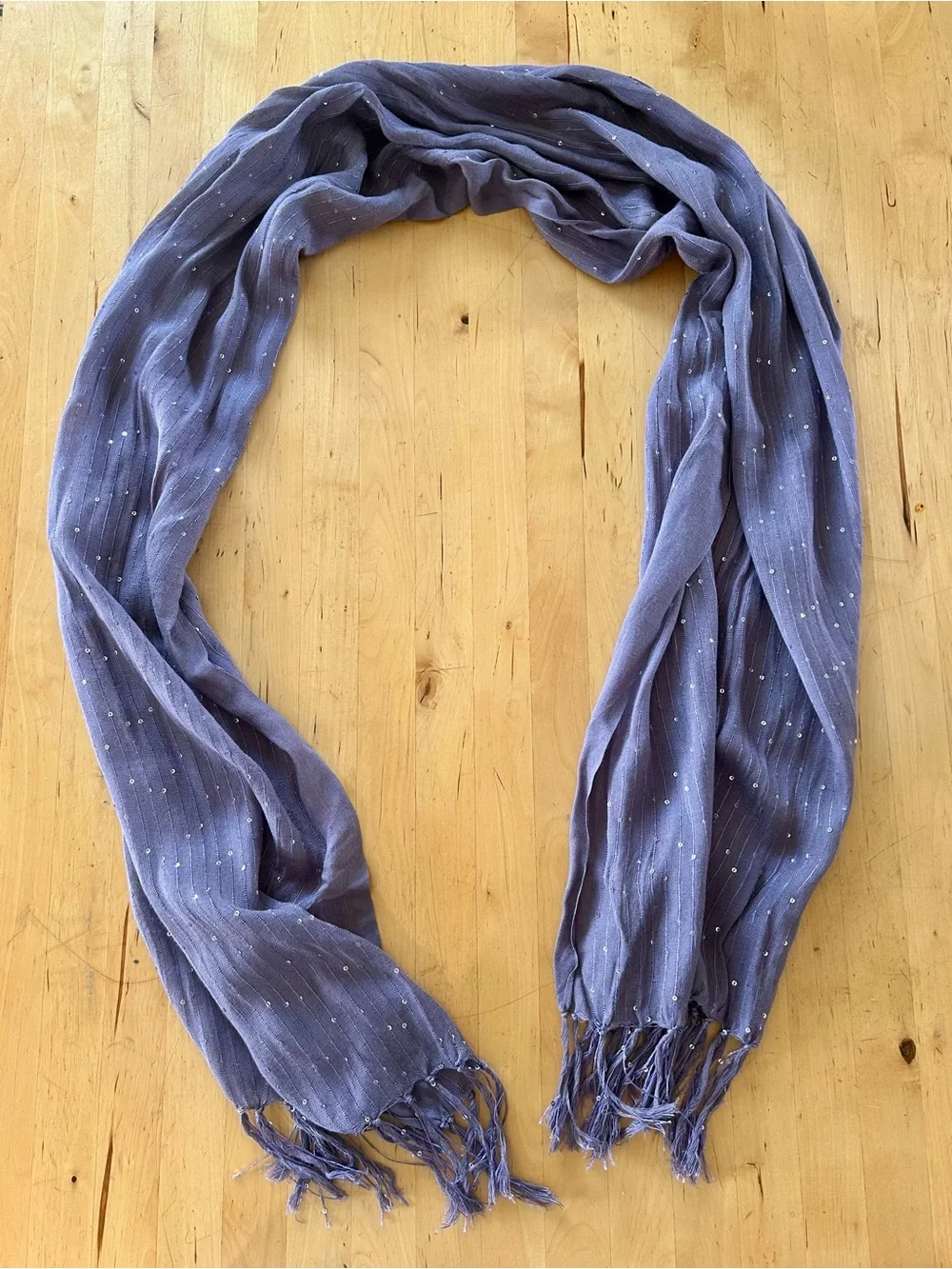 J.Crew Sequined Fringed Scarf Dusty Purple Lavender Metallic Accents 74”x20